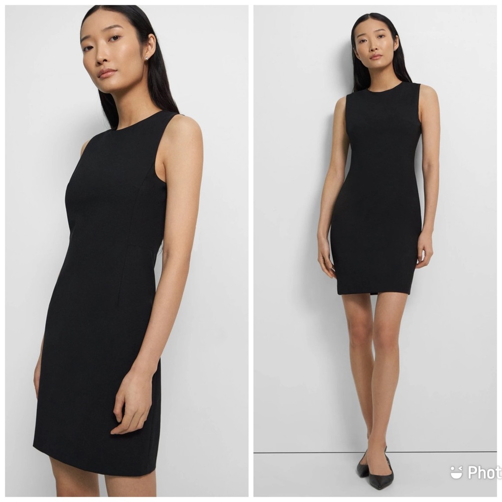Theory Sleeveless Fitted Sheath Dress Mini Wool Black Sz 6 Work Office Career